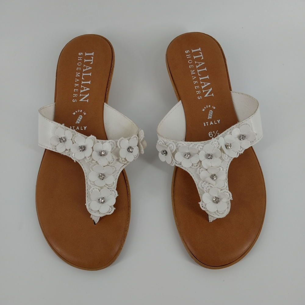 Italian Shoemakers White Floral Embellished Sandals